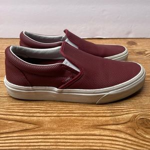 Vans Maroon Perforated Leather Slip-on Sneakers Womens 9 Shoes